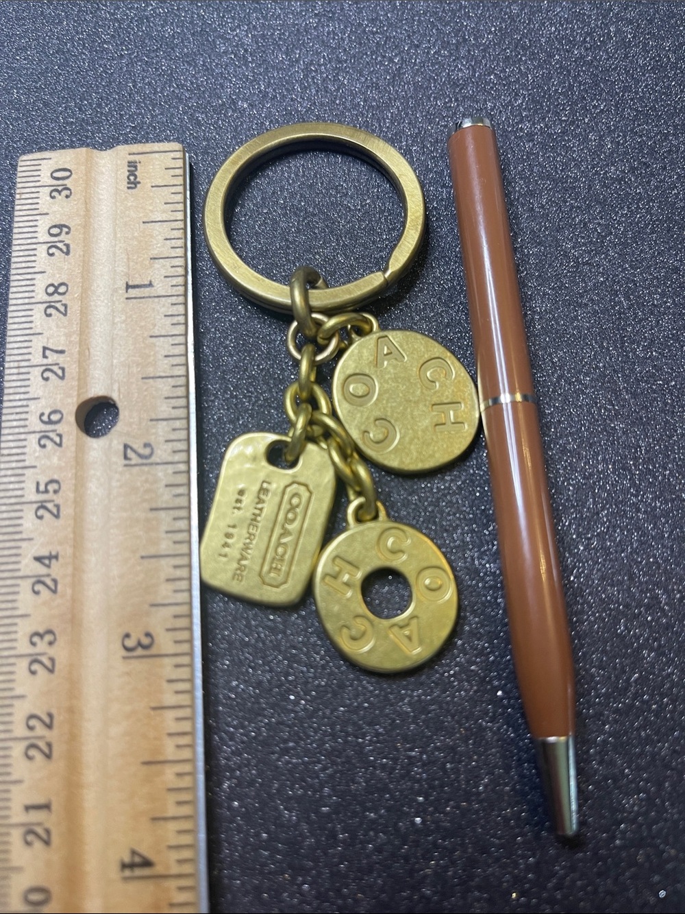 Coach Antiqued Brass Logo Charm Keyring and Coach Pen - Picture 3 of 6
